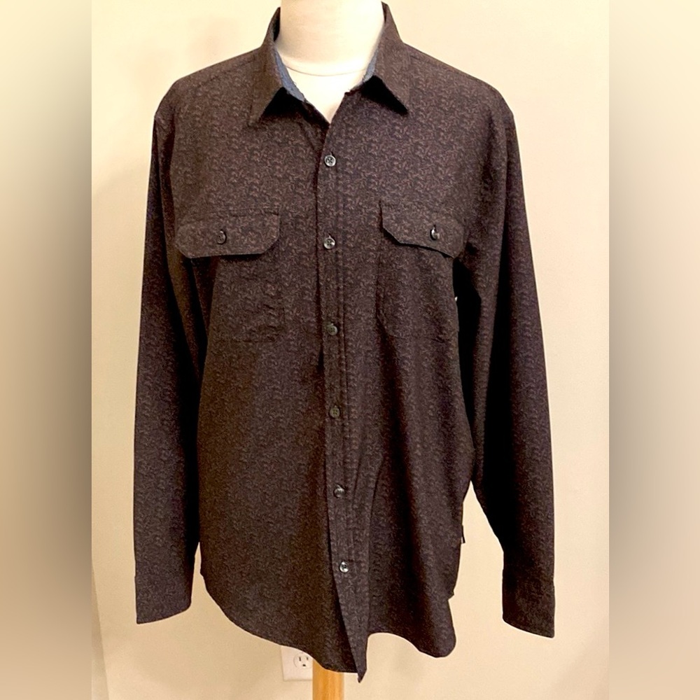 Kenneth Cole New York Slim Fit Black Red Leaf Long Sleeve Button Down Shirt SZ L